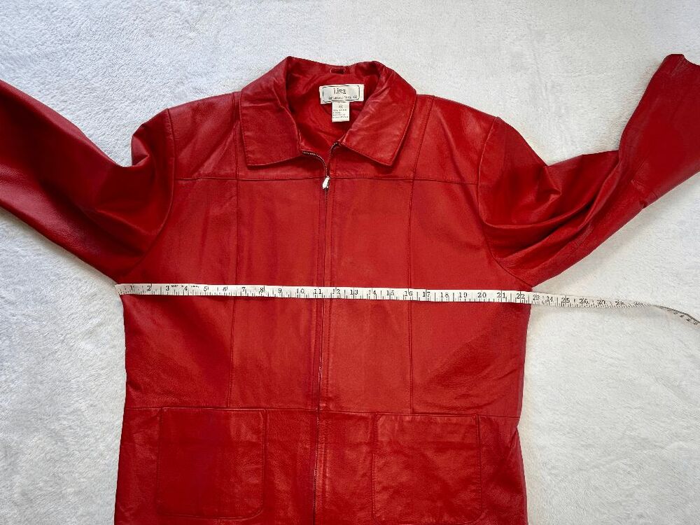 Lisa International Red Leather Zip Up Jacket Size XL Bold Classic Old Money - Picture 7 of 8